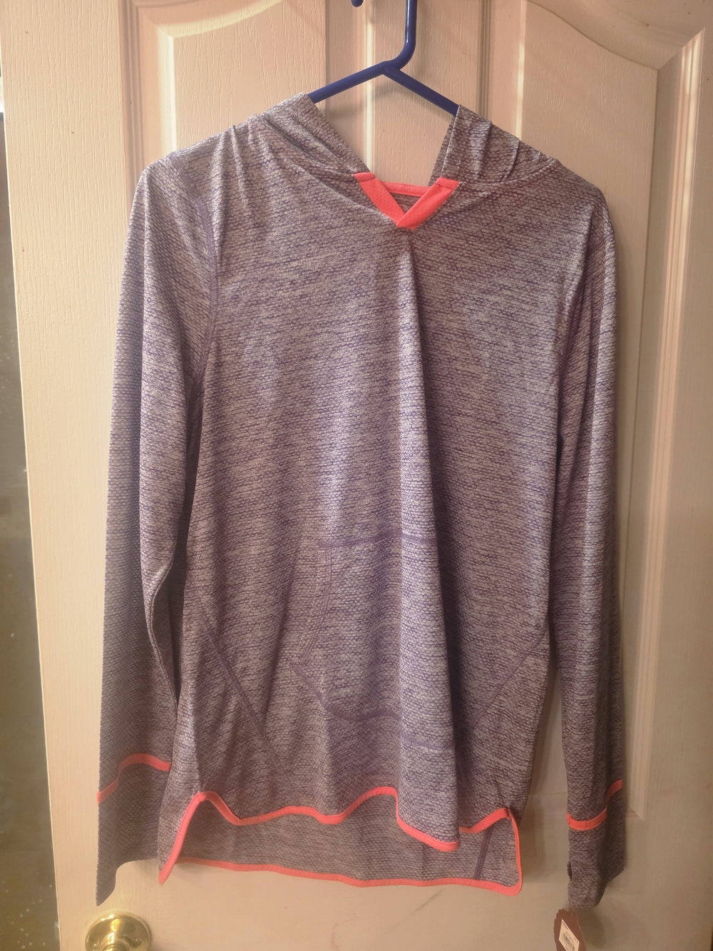 SO Heathered Gray Hoodie with Neon Coral Trim